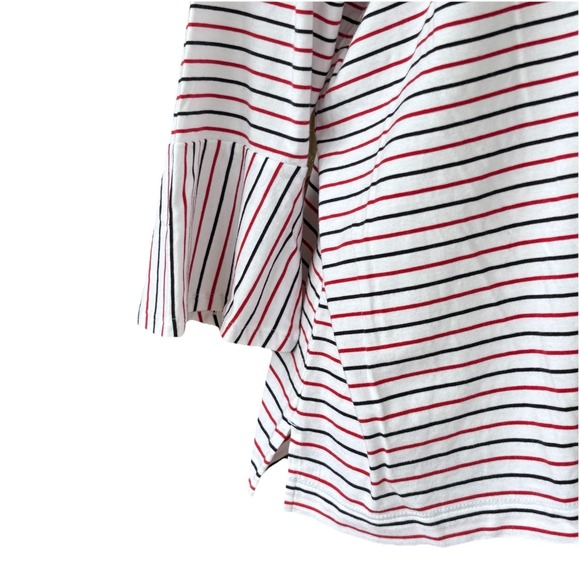 J Jill 3/4 Sleeve Patriotic Top Women's L Petite‎ White Red Blue Stripe V-Neck - Picture 4 of 6